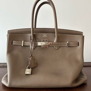 Taupe Hermes Birkin 35 with silver hardware